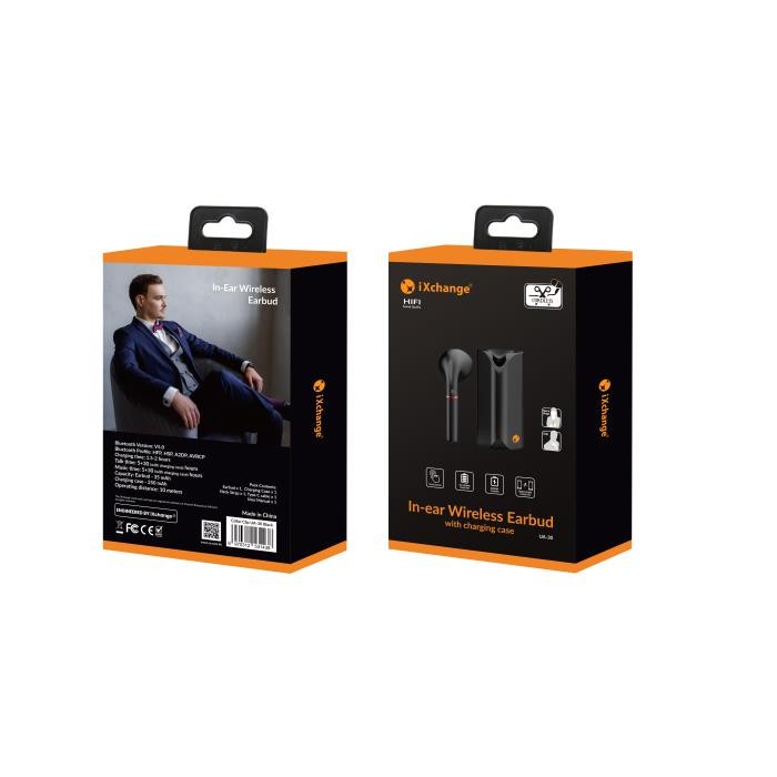 Ασύρματα Ακουστικά Bluetooth με Θήκη Φόρτισης iXchange UA-30 Μαύρο