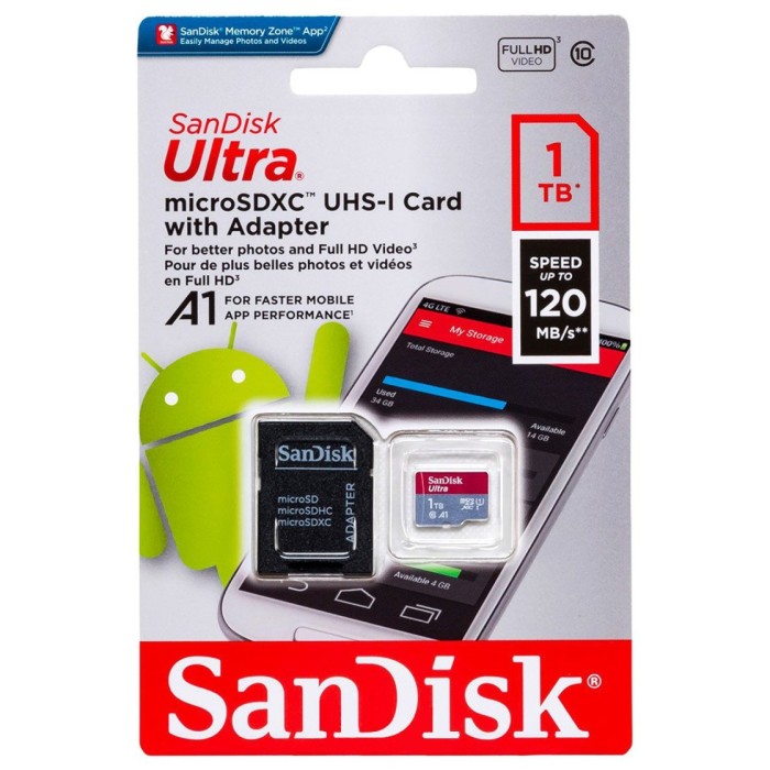 Κάρτα Μνήμης Sandisk Ultra microSDXC 1TB Class 10 U1 A1 UHS-I + SD Adapter SDSQUA4-1T00-GN6MA 