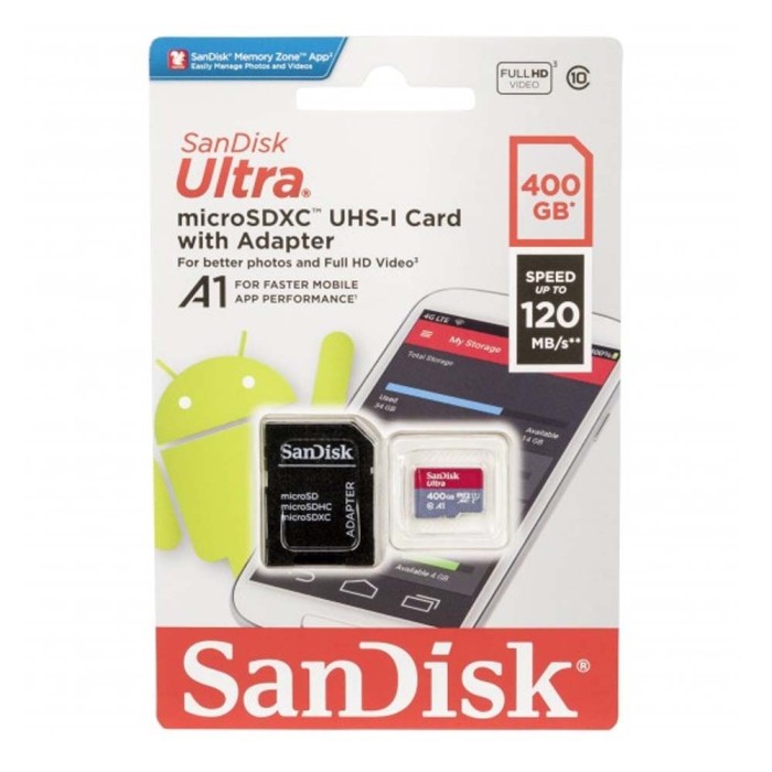 Κάρτα Μνήμης Sandisk Ultra microSDXC 400GB Class 10 U1 A1 UHS-I + SD Adapter SDSQUA4-400G-GN6MA