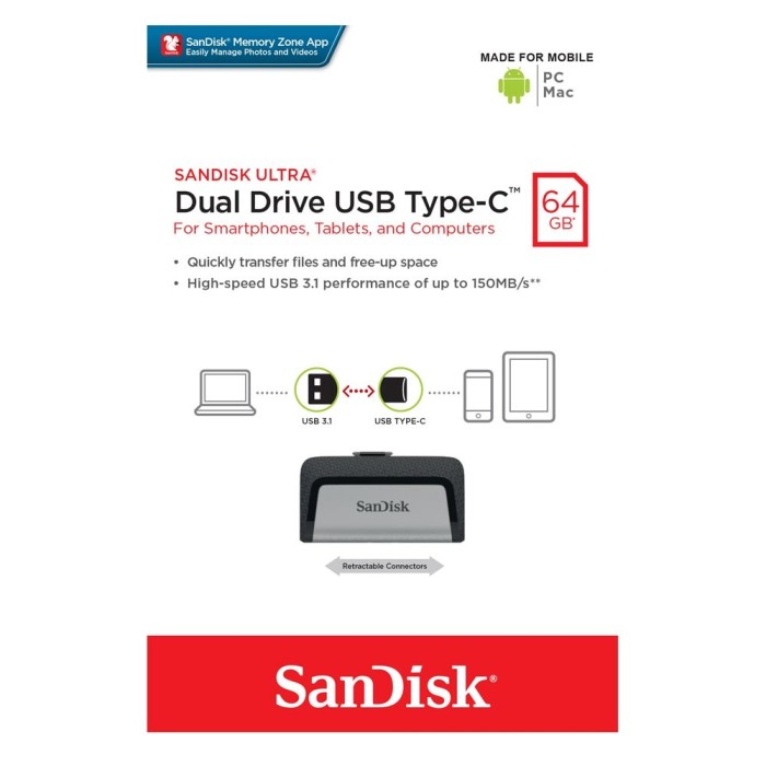  SanDisk Ultra Dual Drive 64GB USB 3.1 Type-C Λευκό SDDDC2-064G