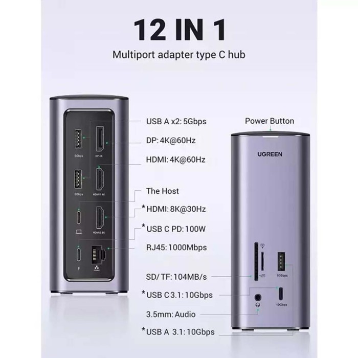 Docking Station Ugreen CM555 USB-C με HDMI/DisplayPort 4K PD Ethernet και συνδεση 3 Οθονών